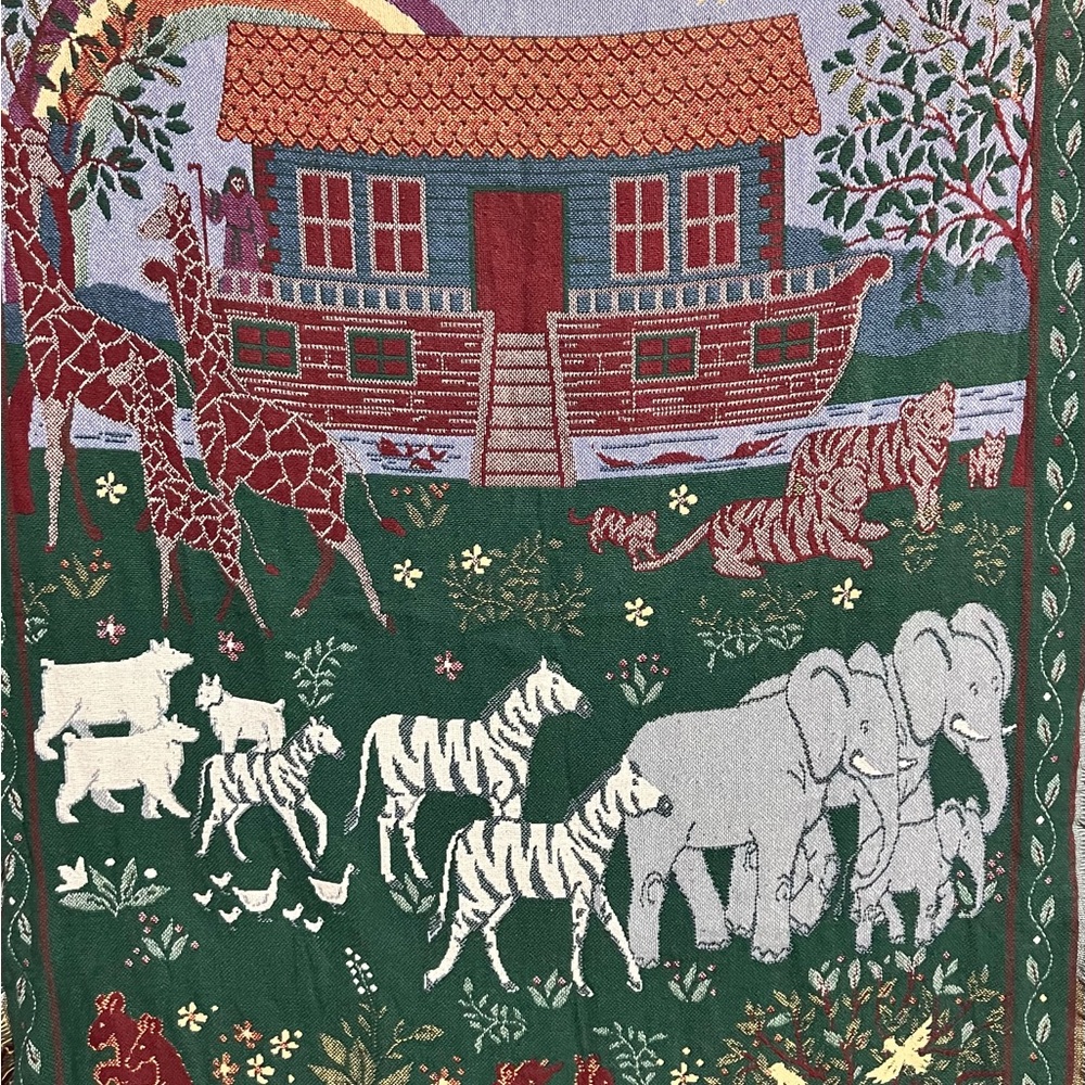 Colorful Noah's Ark Tapestry Throw Blanket Goodwin Weavers